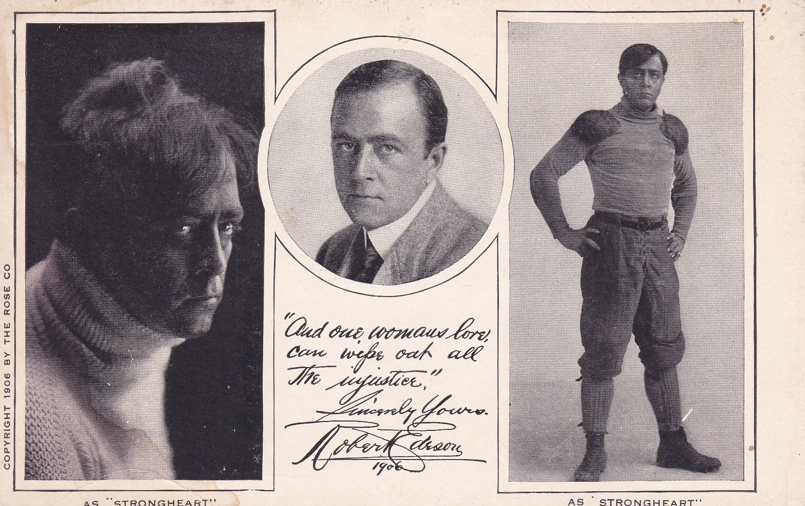Robert Edeson as "Strongheart", 1905. Postcard, author's own collection.