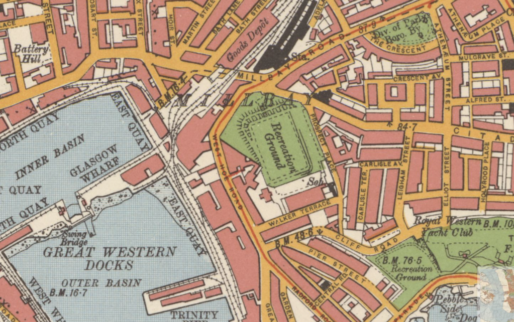 Recreation ground, Millbay, Plymouth. Ordnance Survey, 1920. Courtesy of the National Library of Scotland: https://maps.nls.uk/os/