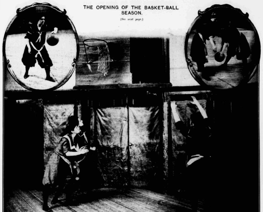 Women's basketball, USA, 1908. Lady's Pictorial, 4 January 1908. Image created by the British Library Board. No known copyright holder.