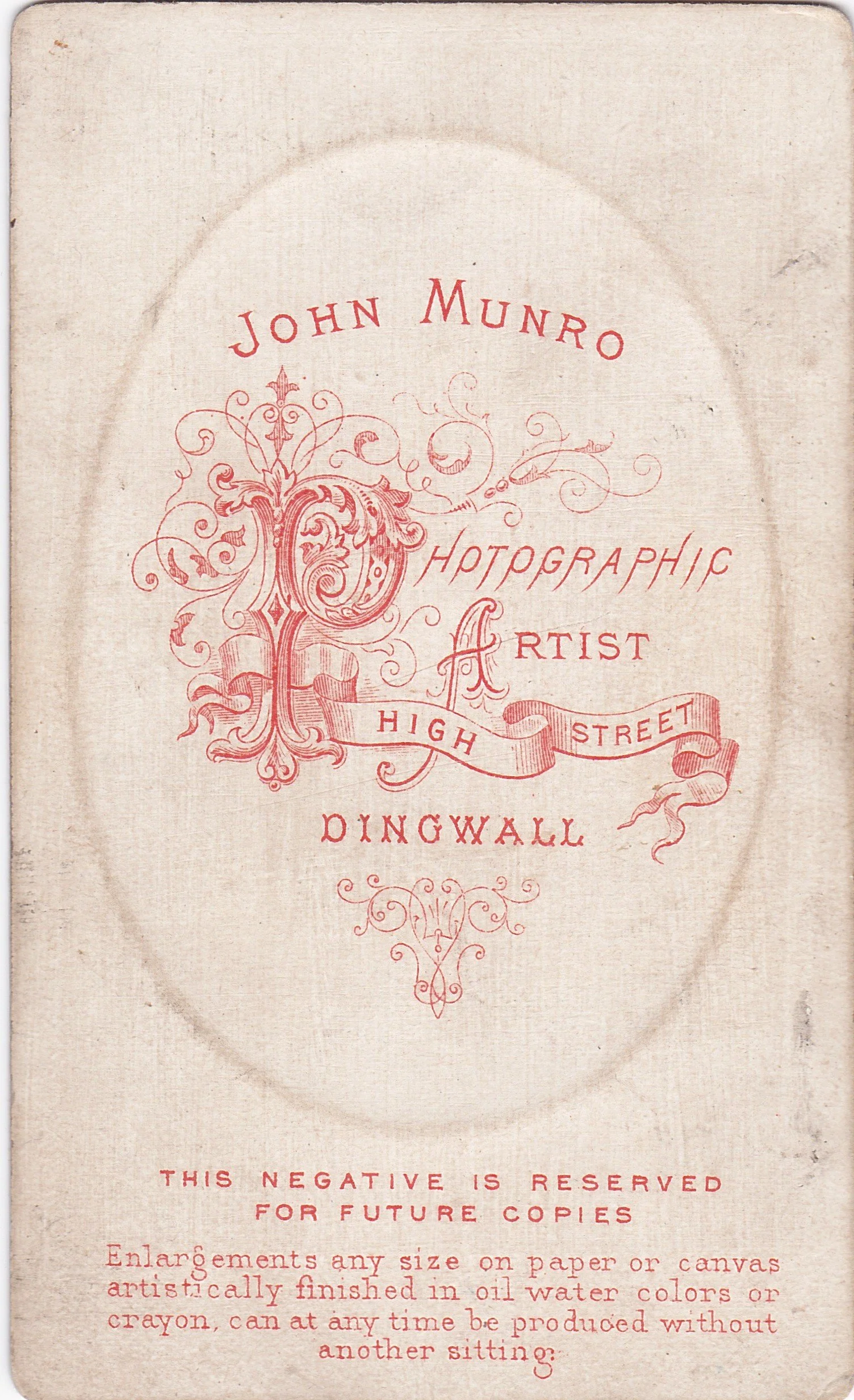 Cabinet card c. 1890, photographer John Munro, Dingwall. Author's own collection.