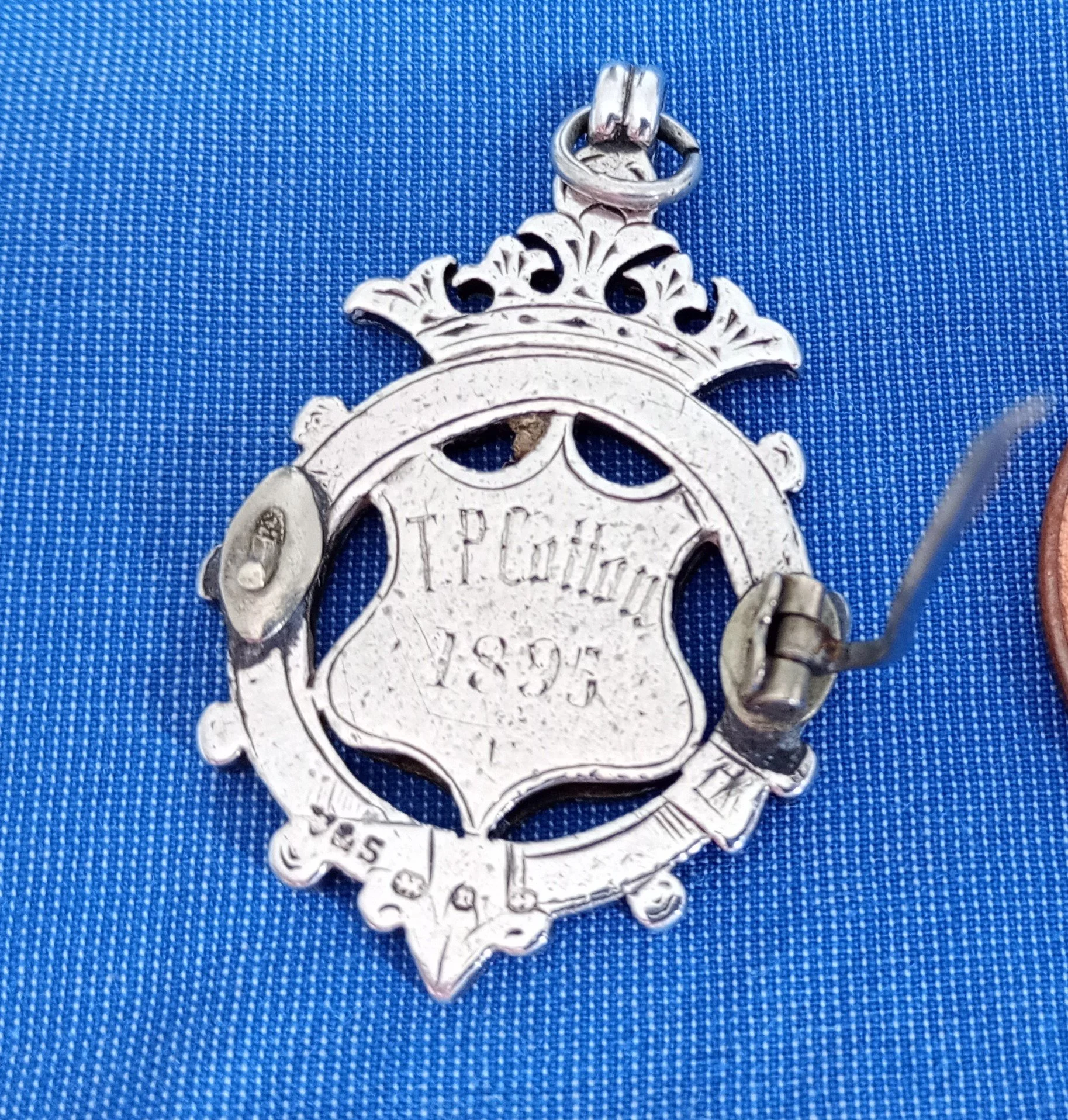 1895 Cleveland and South Durham Baseball Association runner-up medal fob (?), Tom Cotton, Middlesbrough Baseball Club. Author's own collection.