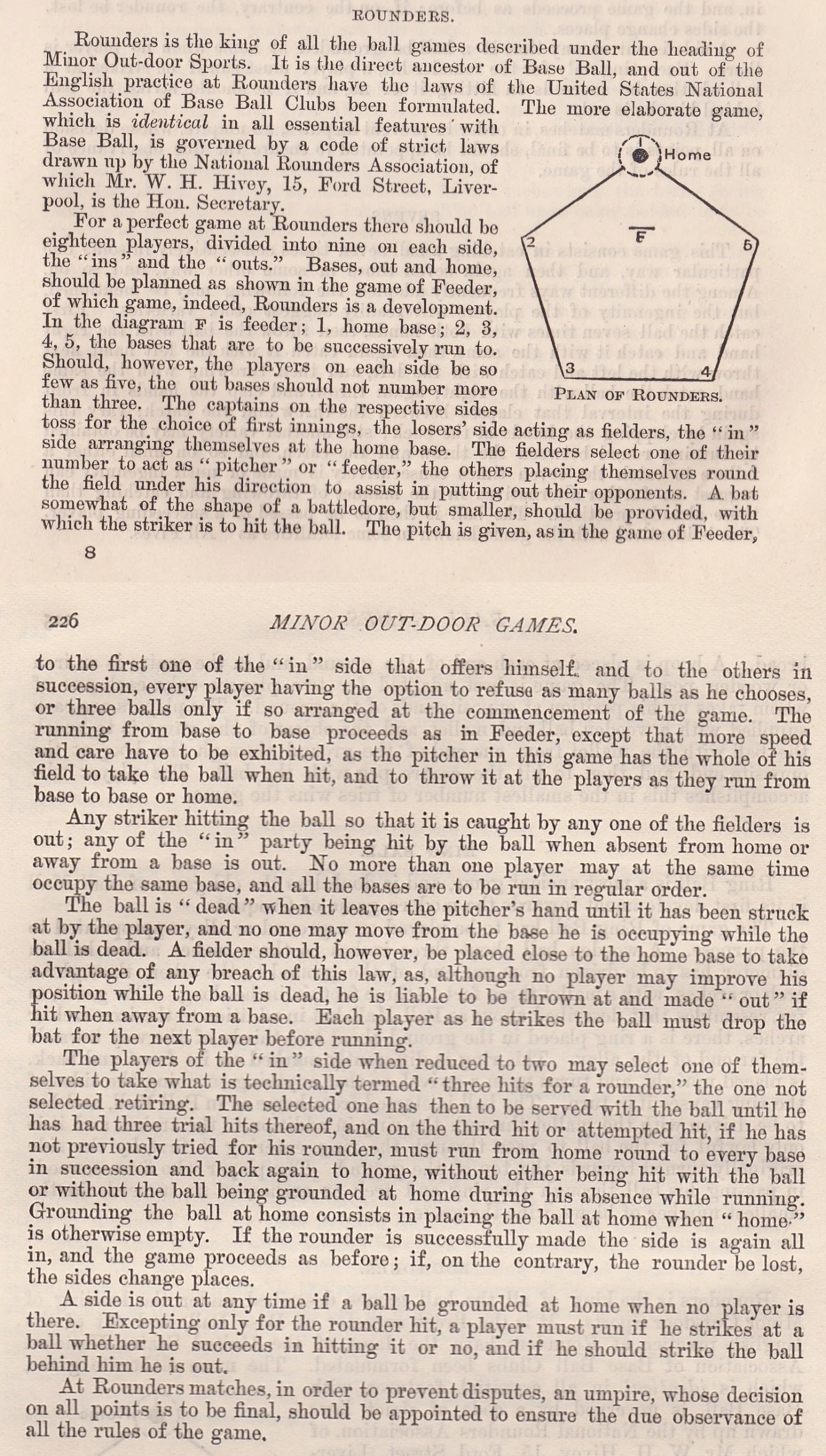 Full description of rounders that appeared in Cassell's Book of Sports and Pastimes no later than 1893 with added contribution from W.H. Hivey. Author's own collection.