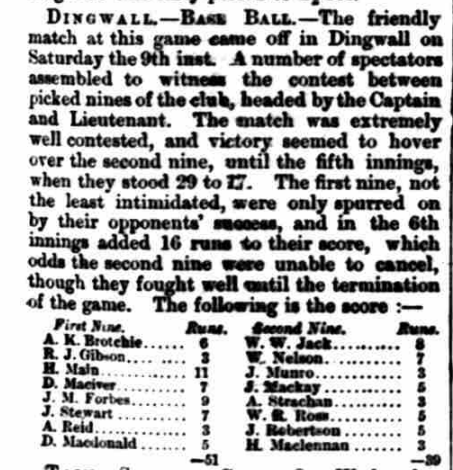 The earliest known game of American baseball played on British soil. Inverness Advertiser, 19 July 1870. Image created by the British Library Board. No known copyright holder. 