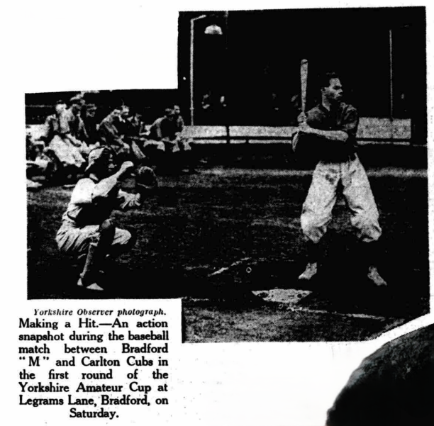 A Bradford M Men player at bat. Bradford Observer, 8 June 1936. Image created by British Library Board. No known copyright holder.