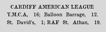 'Cardiff American League', 1939. The American game makes a brief return to South Wales. Reproduced from Western Mail, 12 June 1939.