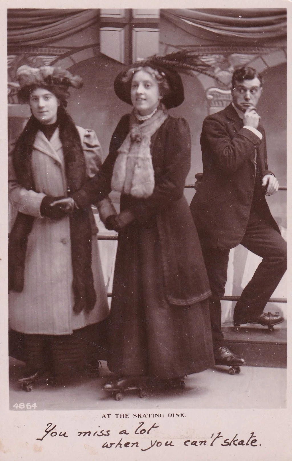 Edwardian Roller Skating Humour. Postcard, author's own collection.