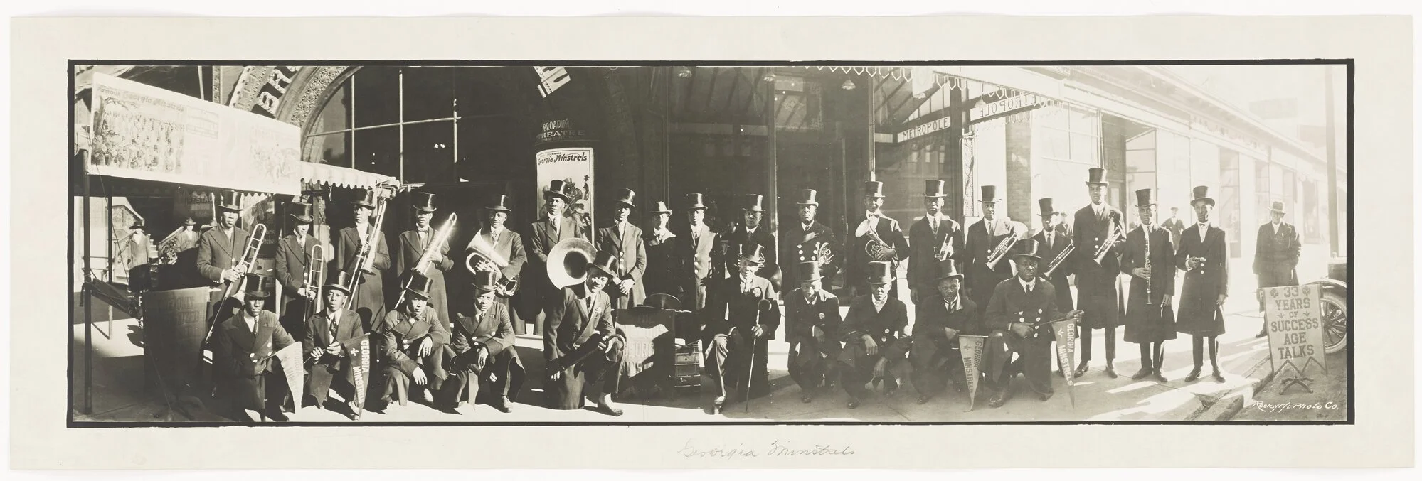 Georgia Minstrels circa 1920.  Denver Public Library, https://digital.denverlibrary.org/nodes/view/1130111. Public domain.