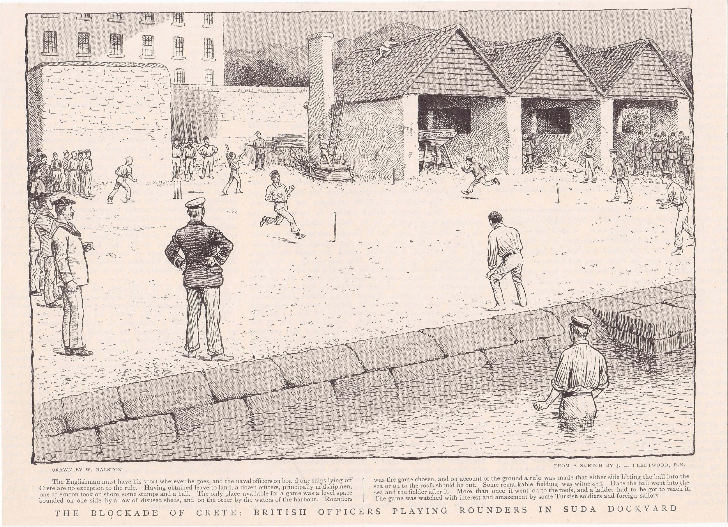 British Officers Playing Rounders in Suda Dockyard, Graphic, 10 April 1897. Author's own collection.