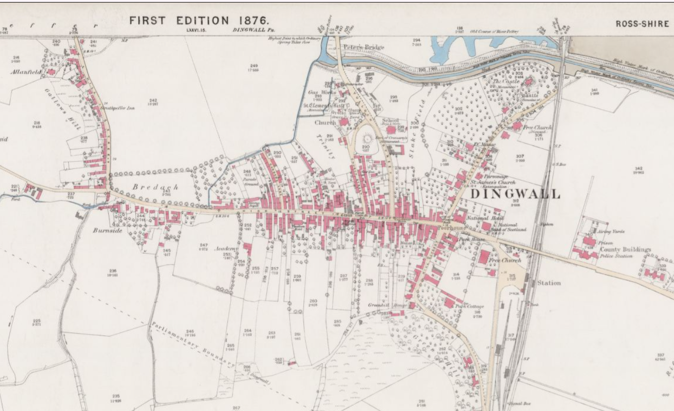 1876 Ordnance Survey Map of Dingwall.  National Library of Scotland.