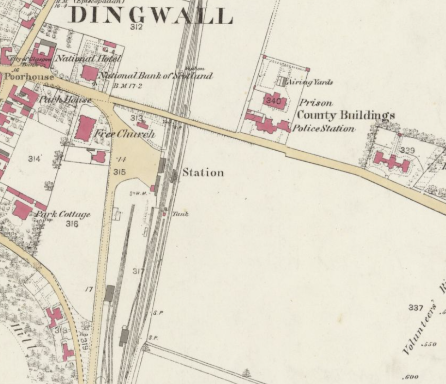 Site 4: A field close by the Railway Station. 1876 Ordnance Survey Map of Dingwall.  National Library of Scotland