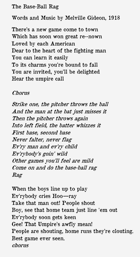 Lyrics, Melville Gideon's Base-Ball Rag, transcribed from the copy held in the British LIbrary.
