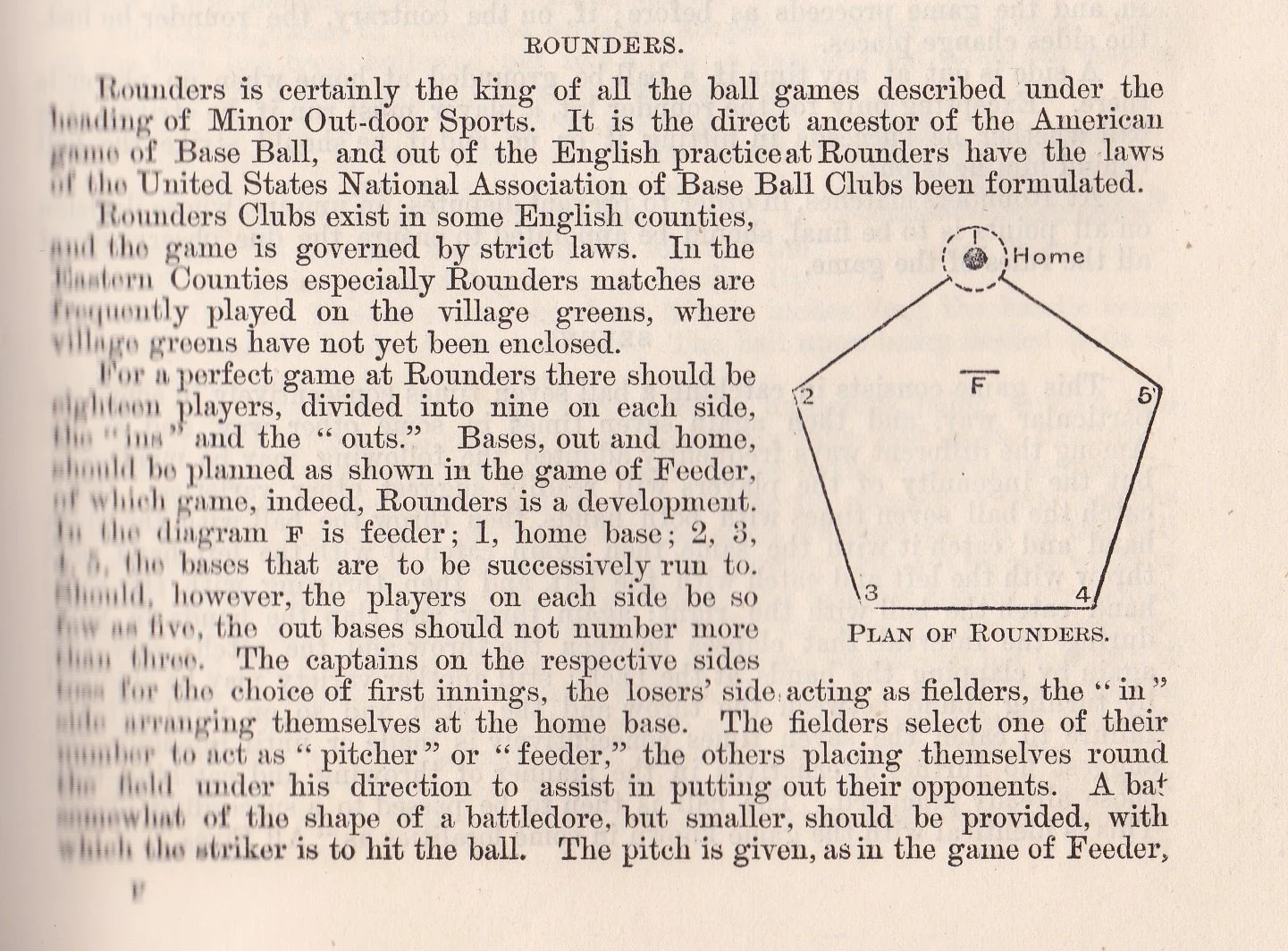 Description of Rounders, late nineteenth century. Cassell’s Complete Book of Sports and Pastimes: Being a Compendium of Out Door and In Door Amusements (London: Cassell, 1887), 222. Author's own collection.