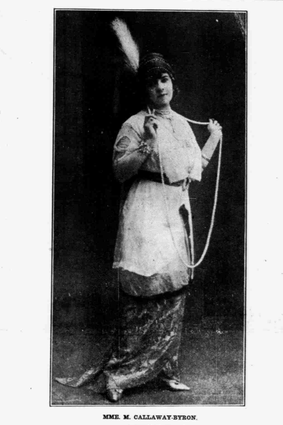 Madame Calloway-Byron, 1916. Broad ax (Chicago, IL), 30 September 1916.  Image created by the Library of Congress. Public domain.