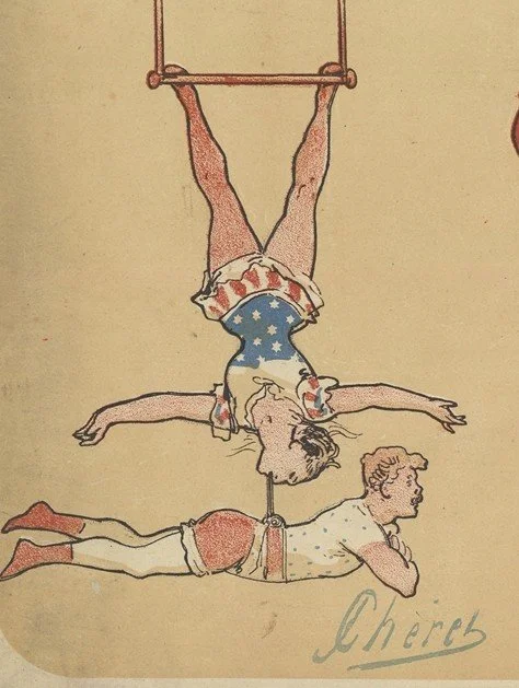 One version of Leona Dare's iron-jaw act, detail, poster by Jules Chéret. Public domain. Digital Collection of the French National Library. https://gallica.bnf.fr/accueil/fr/html/accueil-fr