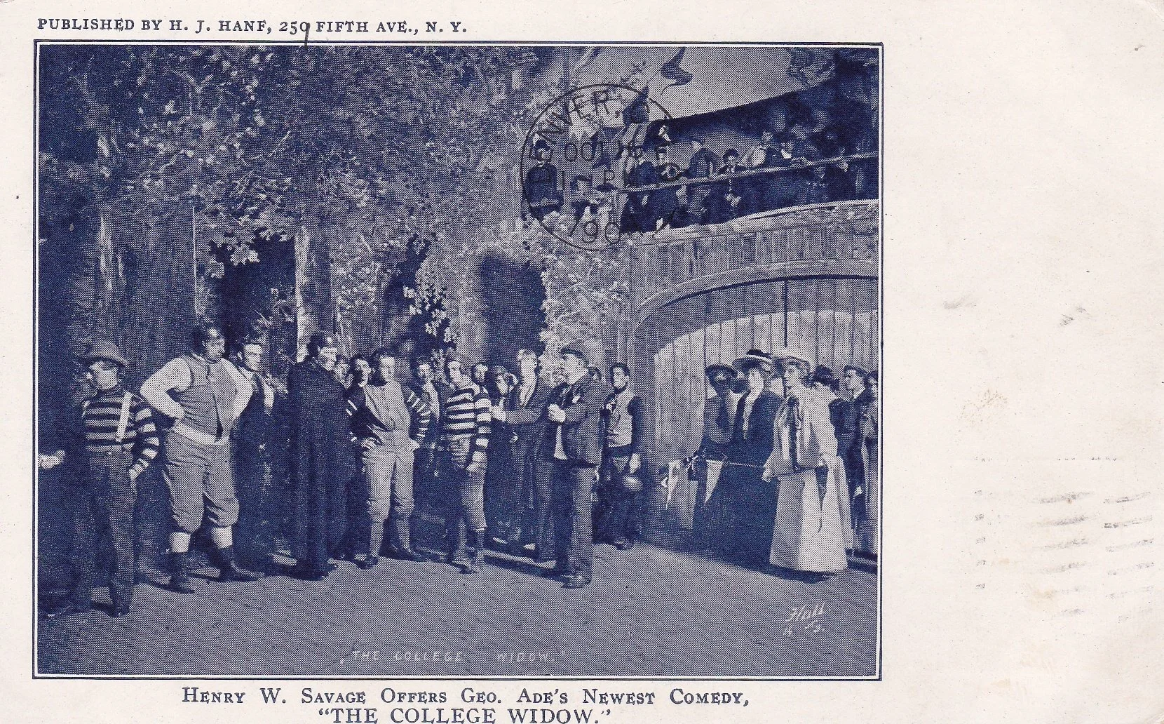 George Ade's 1904 play "College Widow". Postcard, author's own collection.