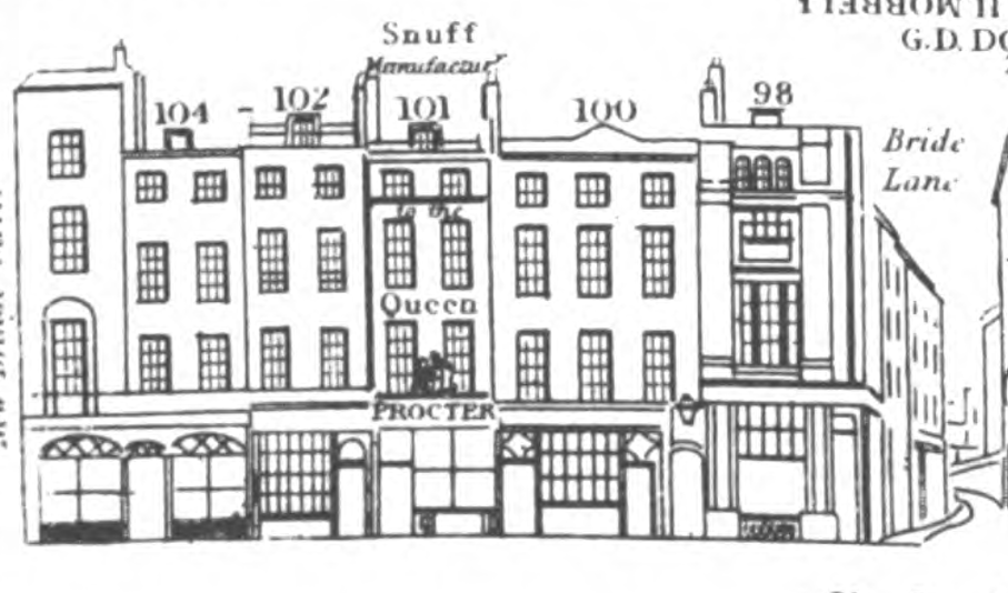 The offices of the London American (100 Fleet Street) and the Index (102 Fleet Street). John Tallis, London Street Views, 1838. Public domain.