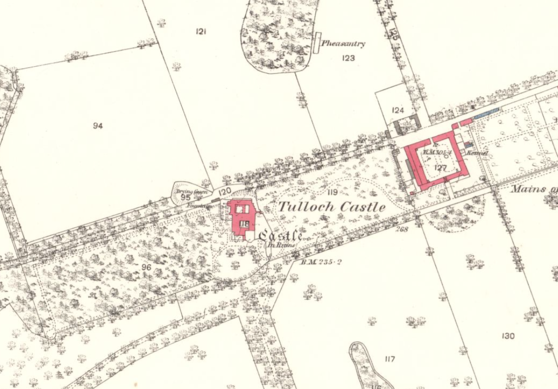 Site 2: the lawns of Tulloch Castle. 1876 Ordnance Survey Map of Dingwall.  National Library of Scotland