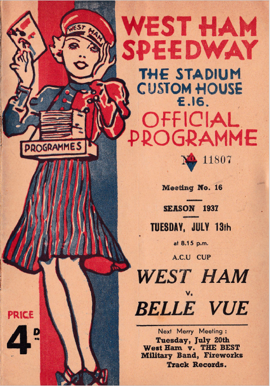 West Ham Speedway Programme, 1937. Author's own collection. The baseball team shared the Custom House stadium with speedway.