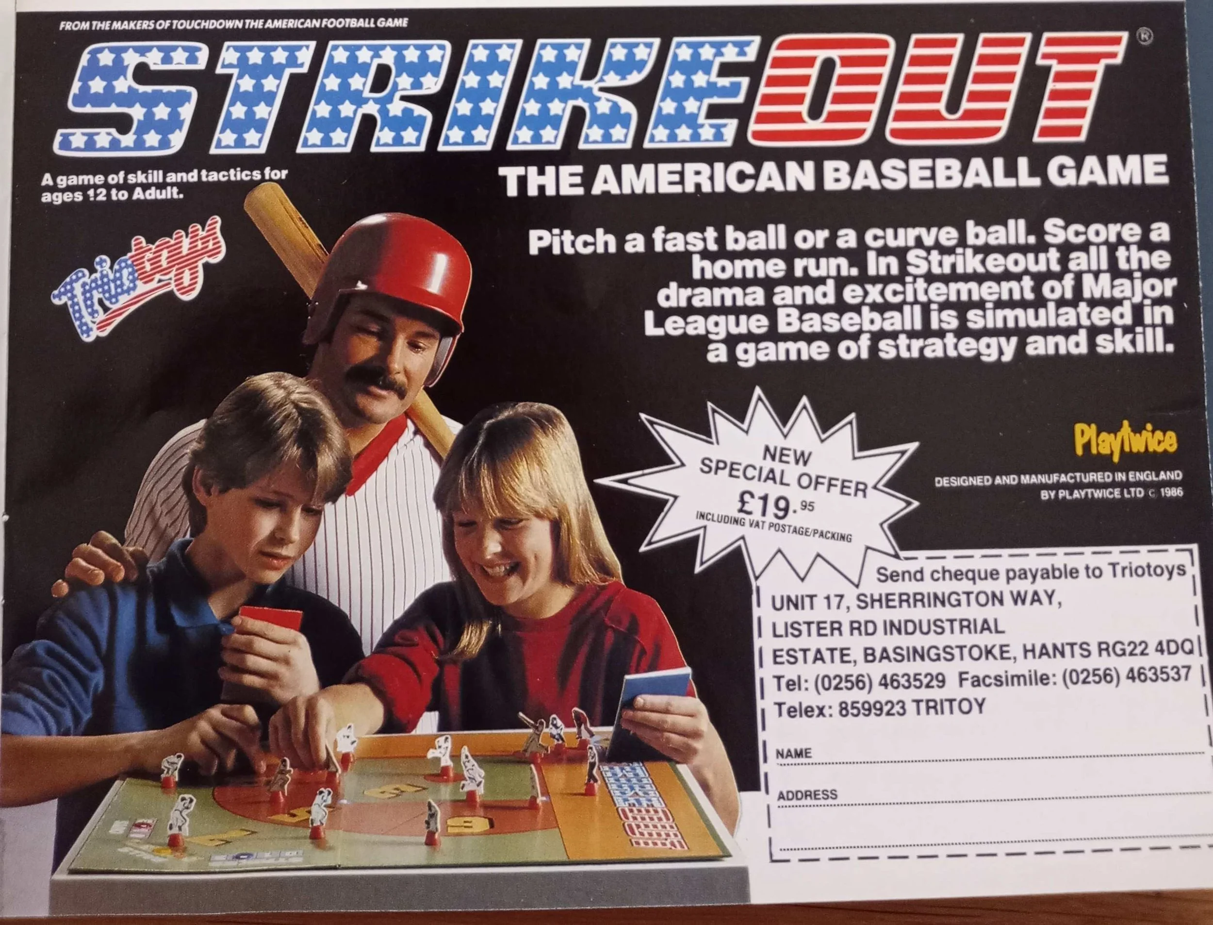 Strikeout board game, First Base Magazine, Winter 1987. British Library. Copyright undetermined.