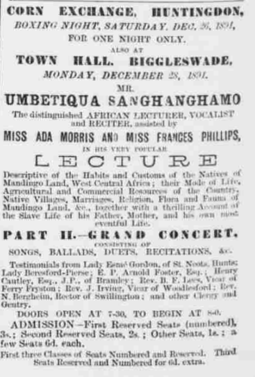 Umbetiqua Sanghanghamo and Miss Ada Morris. Hunts County News, 19 December 1891.
