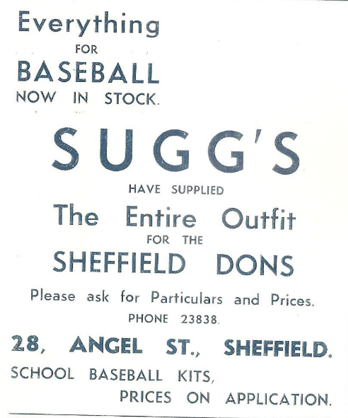 H.H.B. Sugg Ltd, baseball game programme, Sheffield Dons v Wakefield Cubs, 30 July 1936. Image created by Project COBB. Public domain.