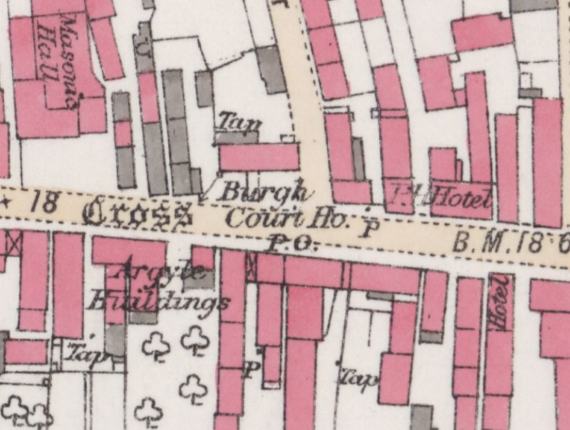 The Burgh (County) Court House, Dingwall, location of the meeting to decide the formation of the Dingwall Base Ball Club. 1876 Ordnance Survey Map of Dingwall.  National Library of Scotland. This site is now occupied by the Dingwall Museum: https://w
