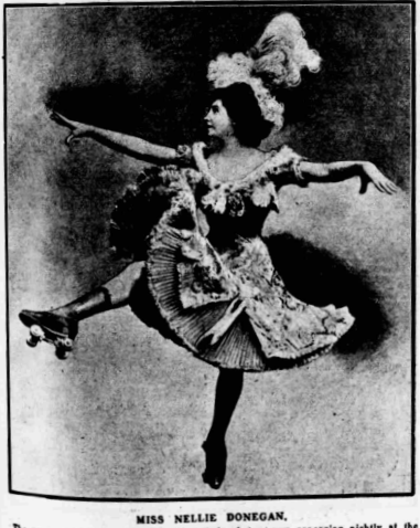 Nellie Donegan, 'fancy' skater and trick cyclist. Illustrated Police Budget, 21 August 1909. Image created by the British Library Board. No known copyright holder.