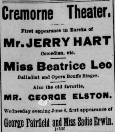 Jerry Hart and Beatrice Leo, 1883. Eureka Daily Sketch, 6 June 1883. Image created by the Library of Congress. Public domain.