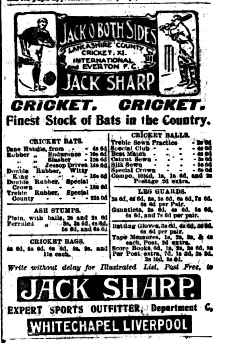 Jack Sharp. Wigan Advertiser, 28 April 1906. Image created by the British Library Board. No known copyright holder.