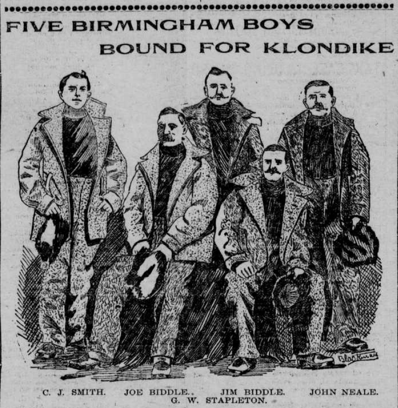 Joe Sr and Jim Biddle kitted out for the Alaskan gold prospecting trip. Birmingham age-herald (Birmingham, AL), 6 February 1898. Image created by the Library of Congress. Public domain.