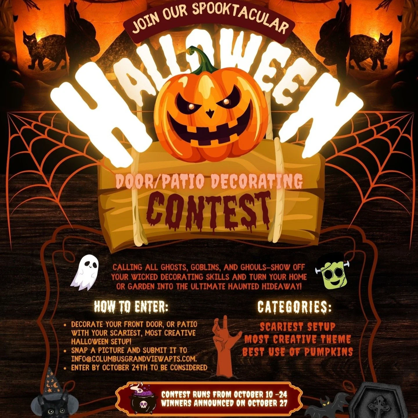 Get ready to show your creativity&mdash;it's time for our Door/Patio Decorating Competition! Whether you go spooky, seasonal, or creative, we can&rsquo;t wait to see how you transform your space.
🗓 Deadline to Decorate: October 24th
🏆 Winners Annou