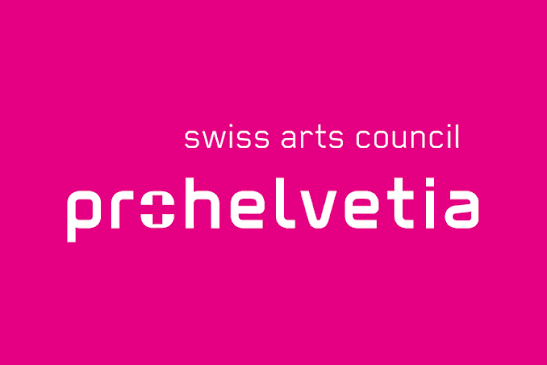 Pink background with white text reading 'swiss arts council prehelvetia'.