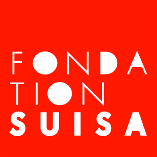 Red background with white text displaying 'FONDONATION SUIZA' with two white circles replacing the 'O's.