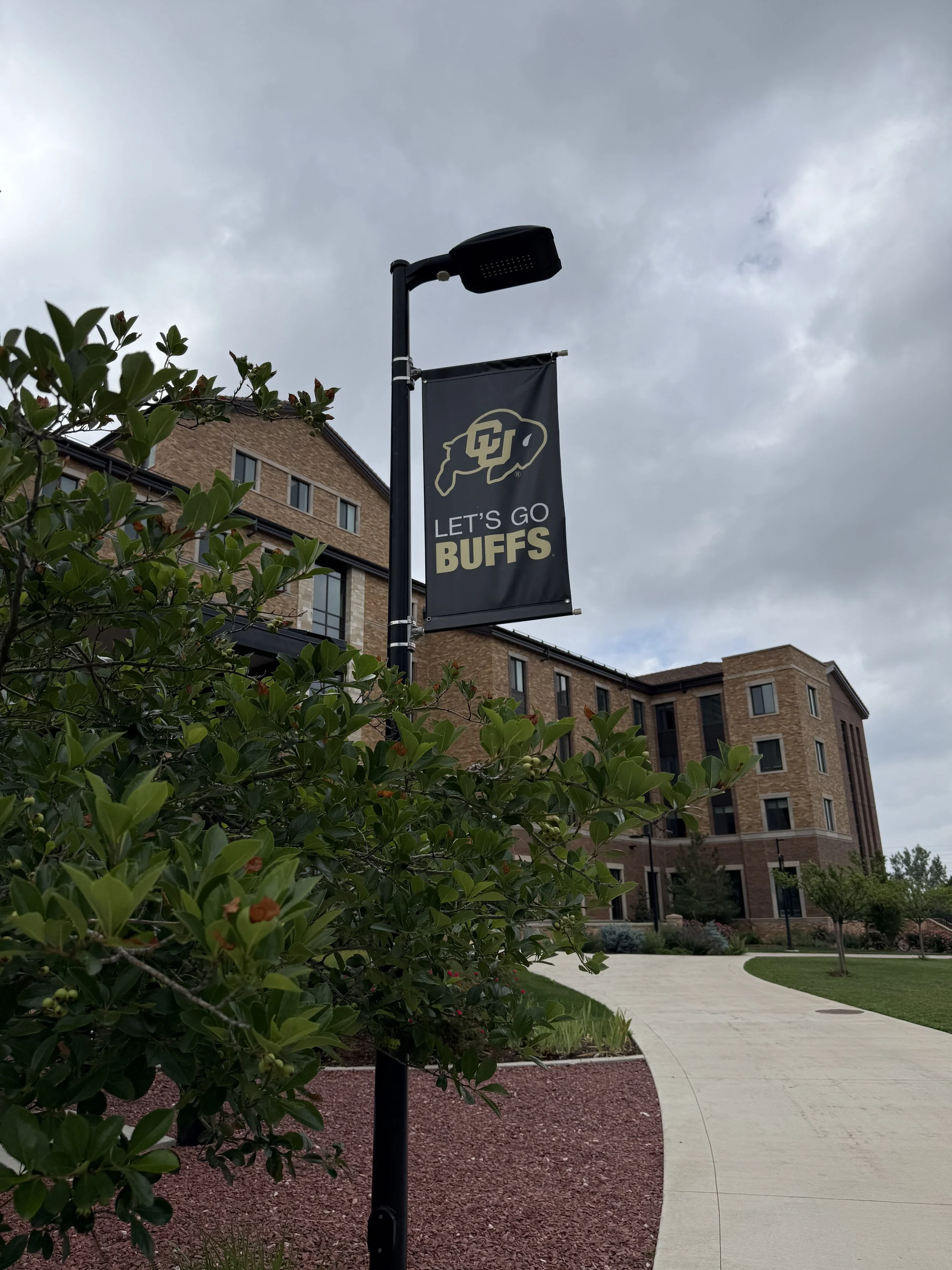 “Go Buffs” banner on the CU Boulder campus.