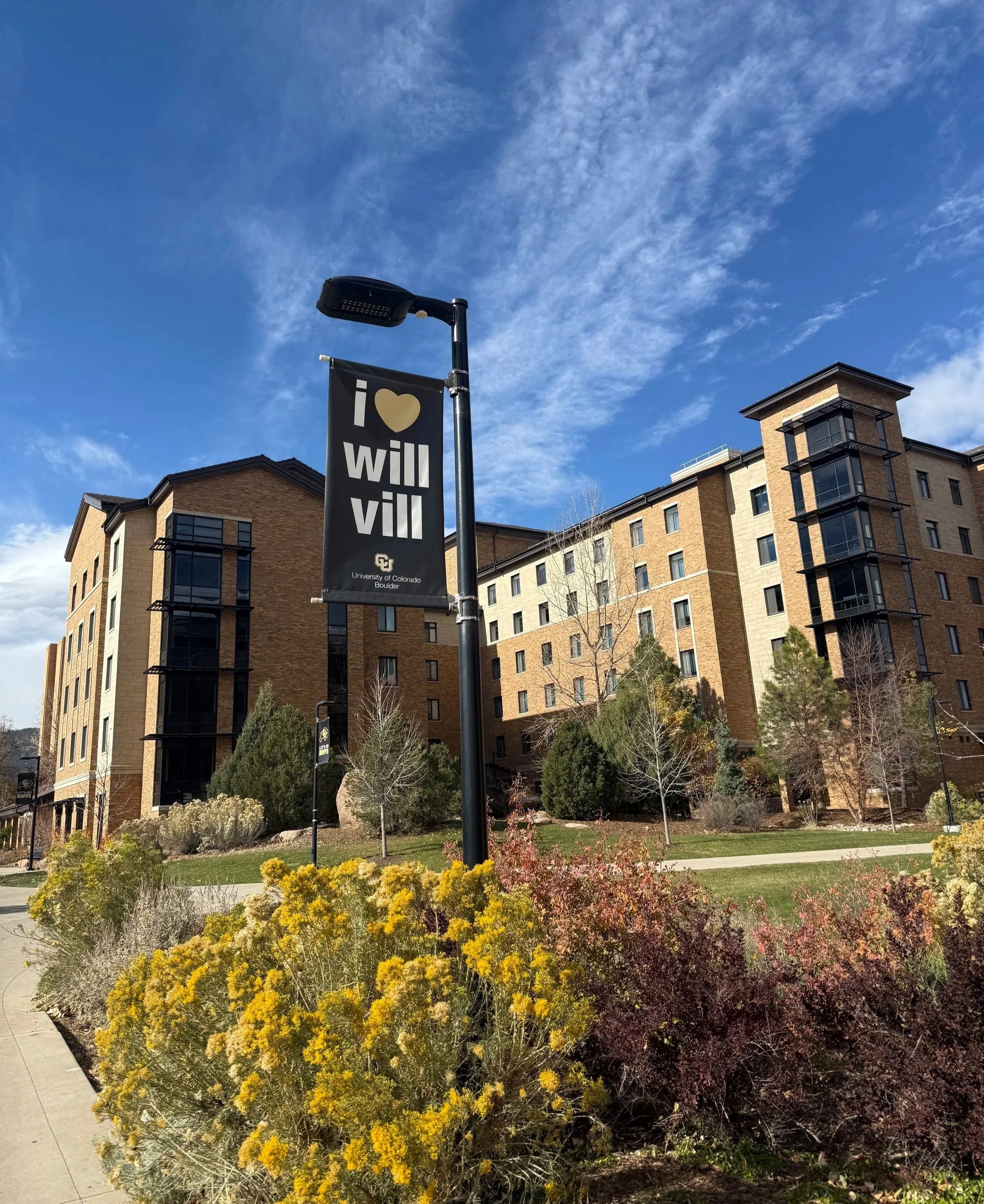 “I Love Will Vill” banner at CU Boulder’s Williams Village.
