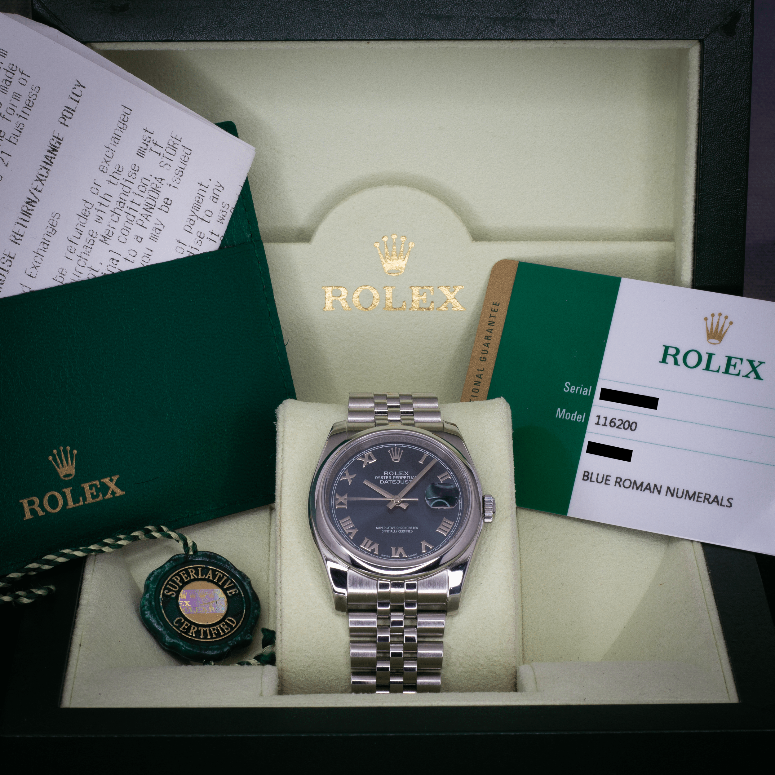 Rolex Datejust 36 Blue Roman Dial 116200 - Available at Palazzo Di Luxury Jersey City NJ