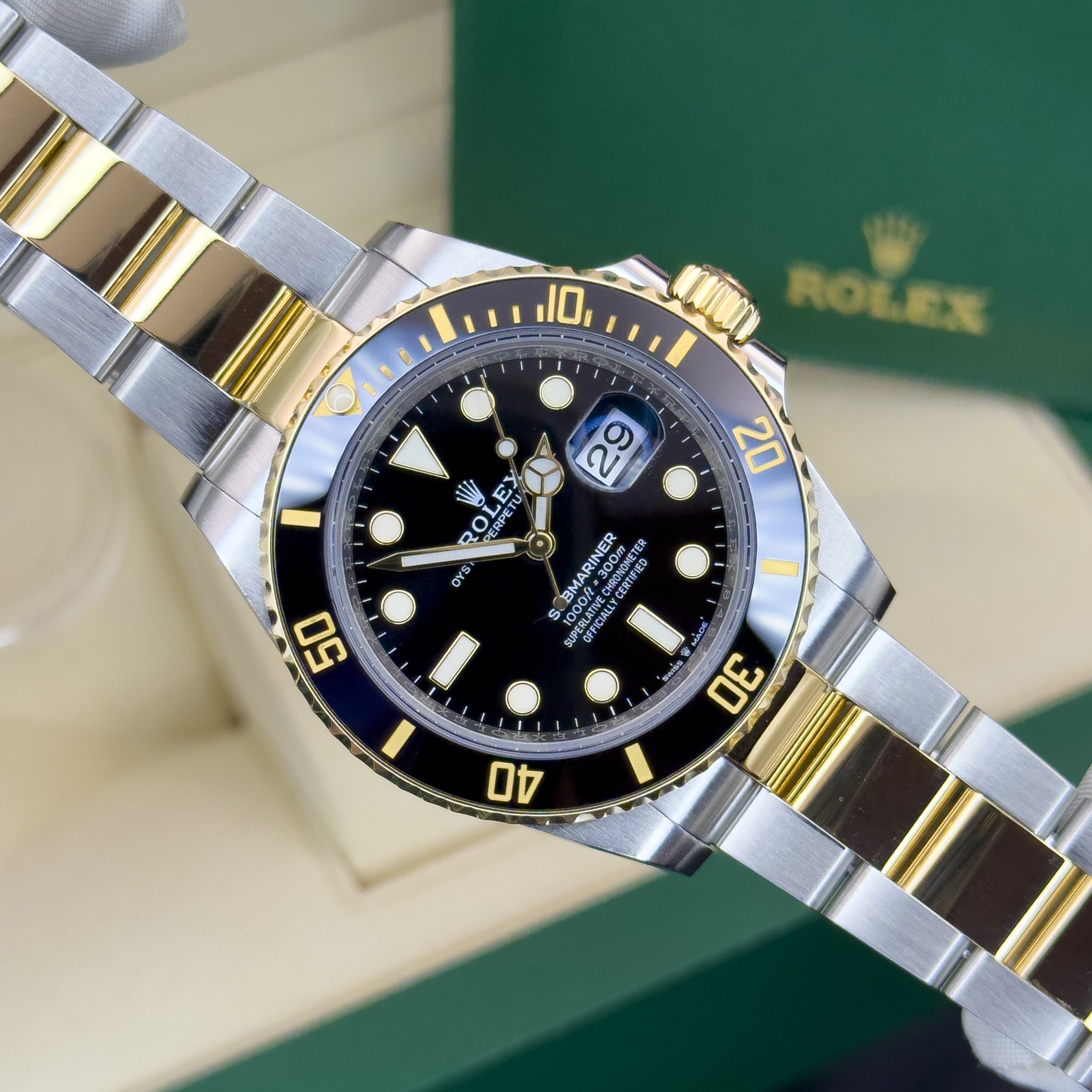 Rolex Submariner 126613LN two-tone black dial close-up
