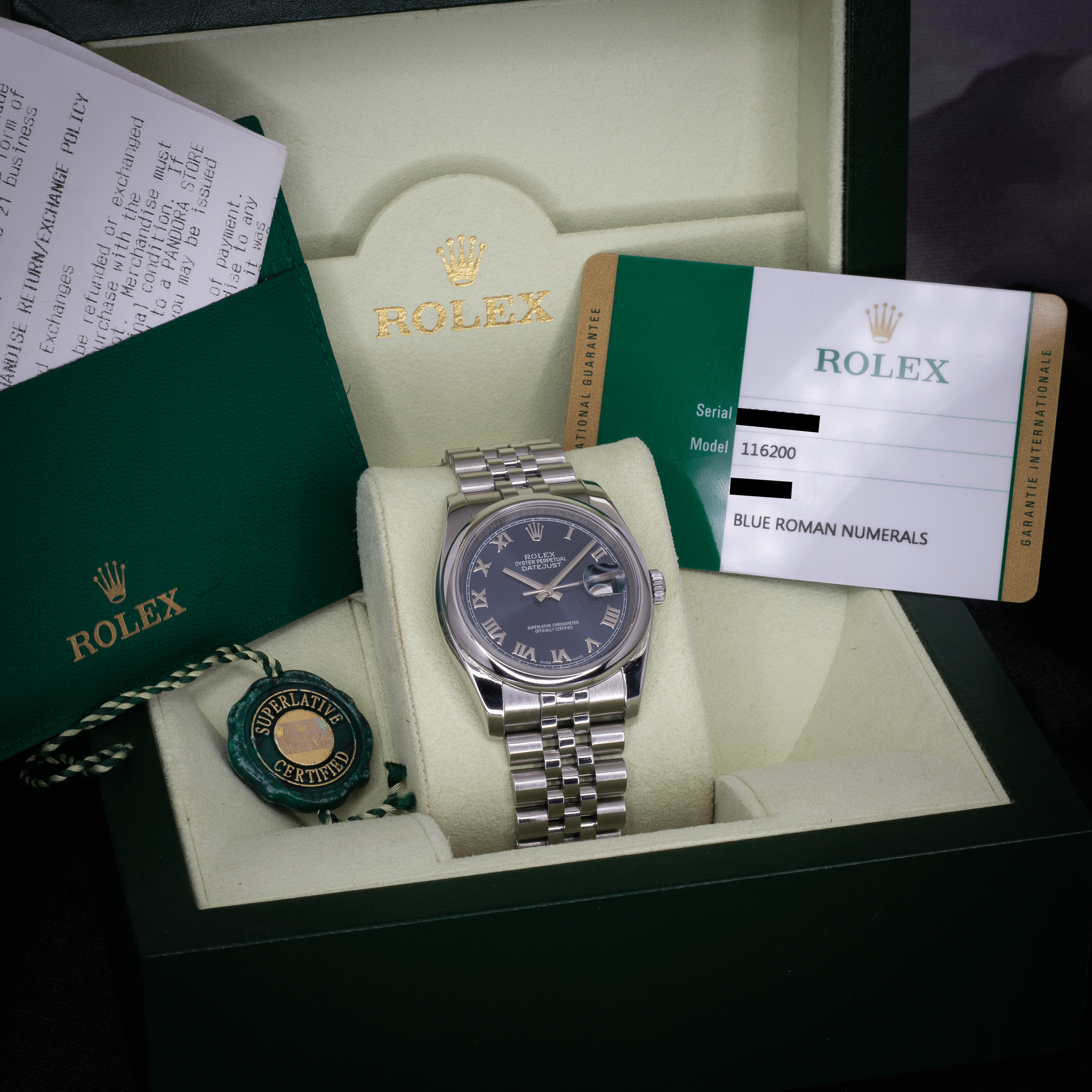 Rolex Datejust 36 Blue Roman Dial 116200 - Available at Palazzo Di Luxury Jersey City NJ