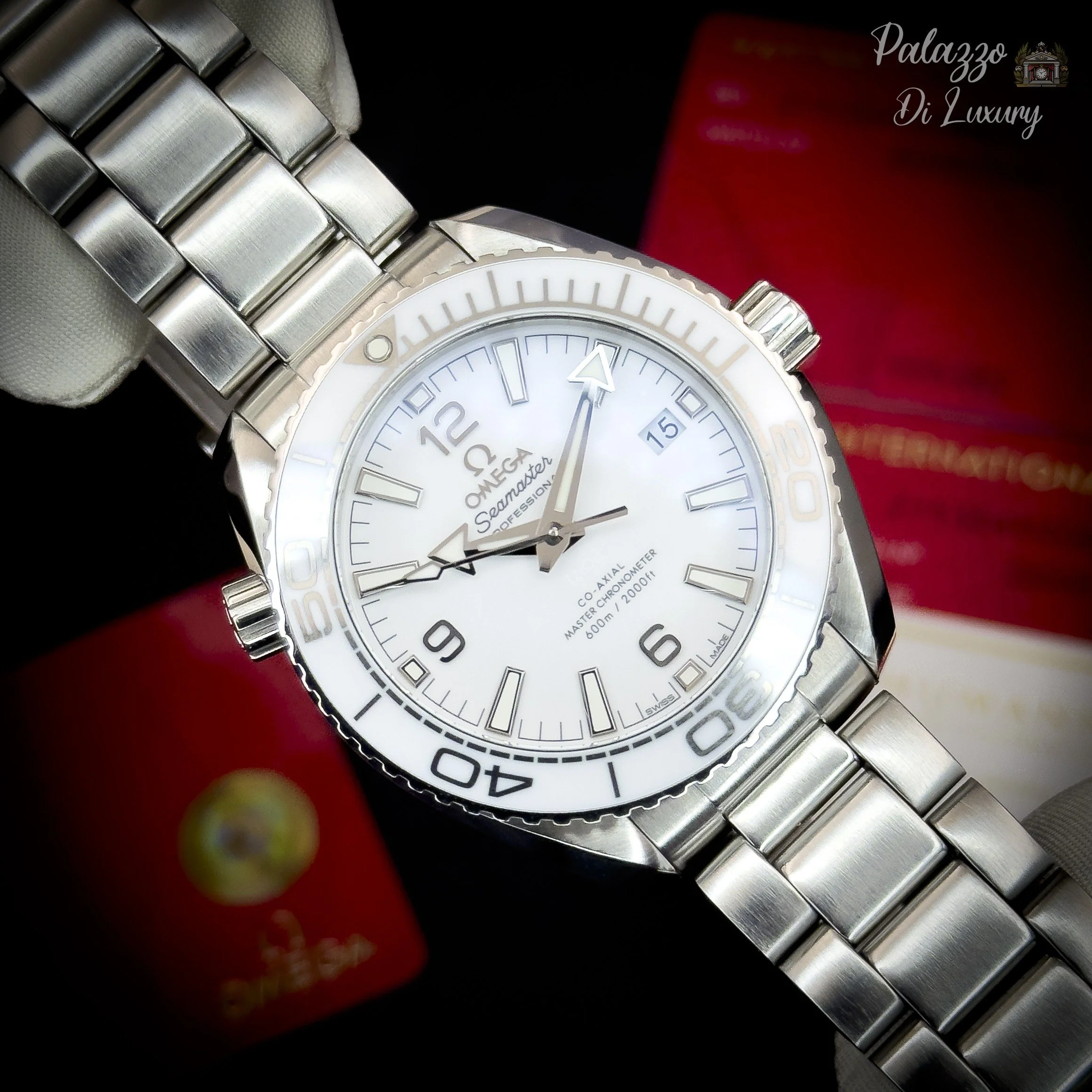 Omega Seamaster Planet Ocean 600m 215.30.40.20.04.001 White Ceramic Dial - Available at Palazzo Di Luxury Jersey City NJ