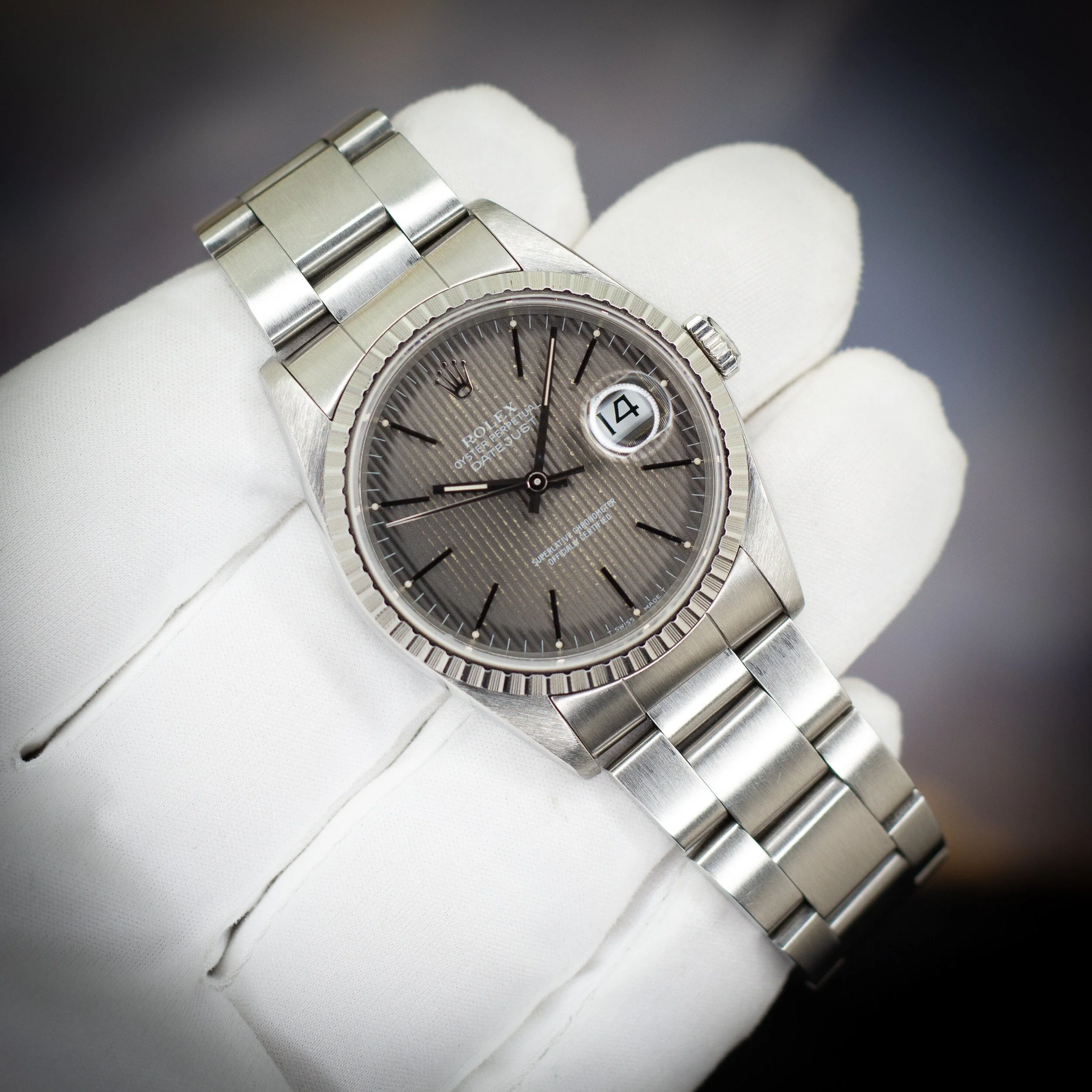 Rolex Datejust 16200 Gray Tapestry Dial – Oyster Bracelet - Available at Palazzo Di Luxury Jersey City NJ