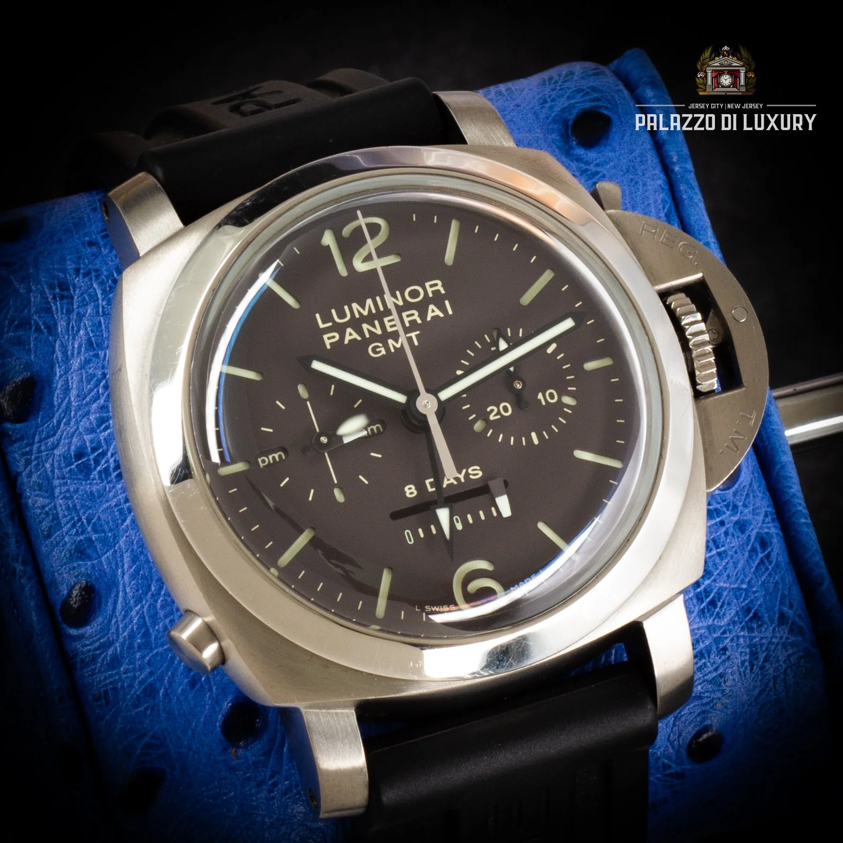 Panerai Luminor 1950 GMT Chrono Monopulsante PAM00311 – Limited Edition Titanium 44mm - Available at Palazzo Di Luxury Jersey City NJ