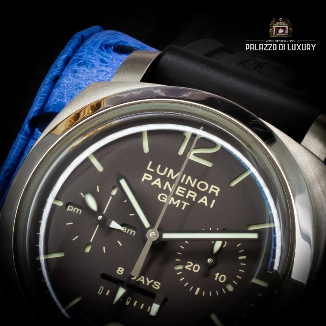 Panerai Luminor 1950 GMT Chrono Monopulsante PAM00311 – Limited Edition Titanium 44mm - Available at Palazzo Di Luxury Jersey City NJ