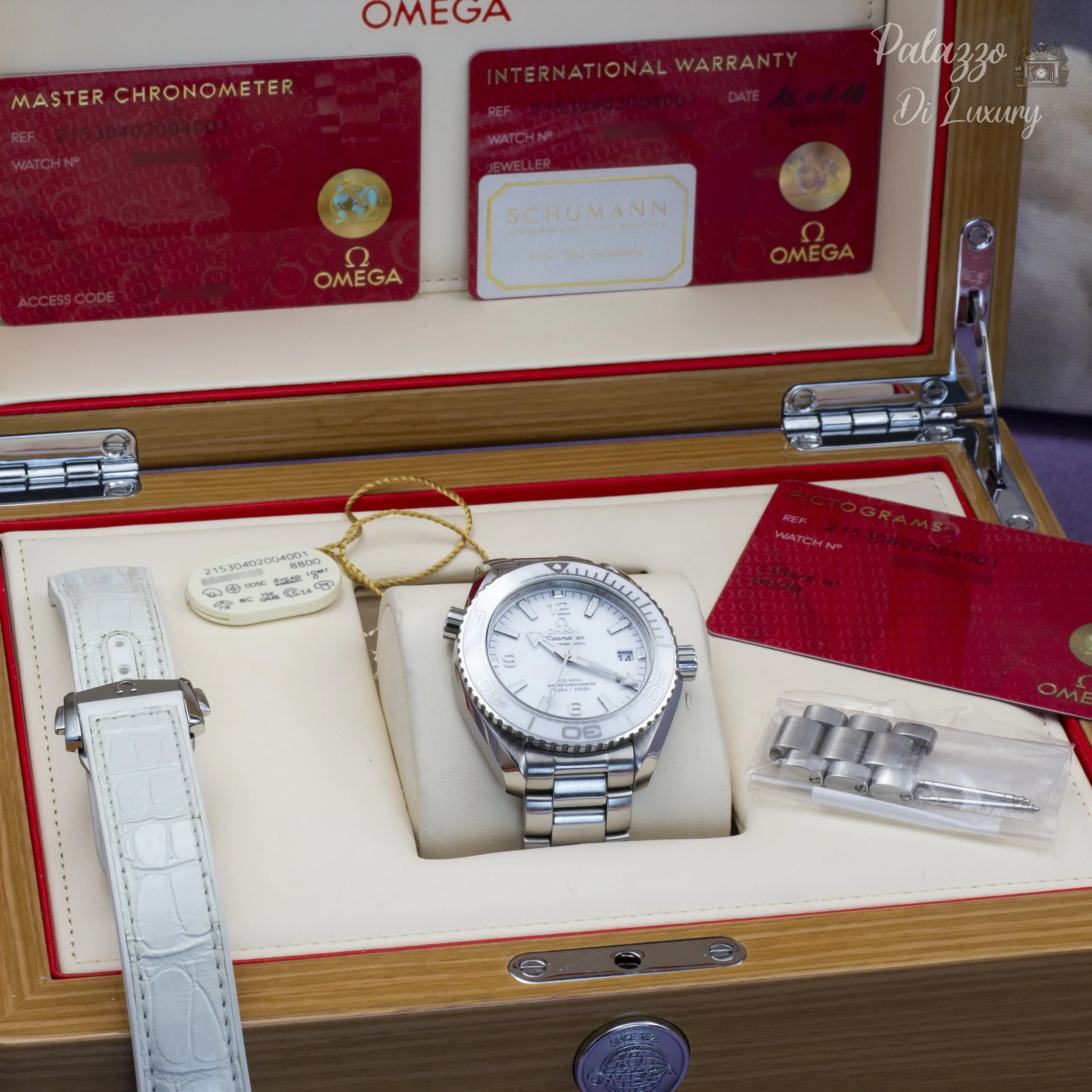 Omega Seamaster Planet Ocean 600m 215.30.40.20.04.001 White Ceramic Dial - Available at Palazzo Di Luxury Jersey City NJ