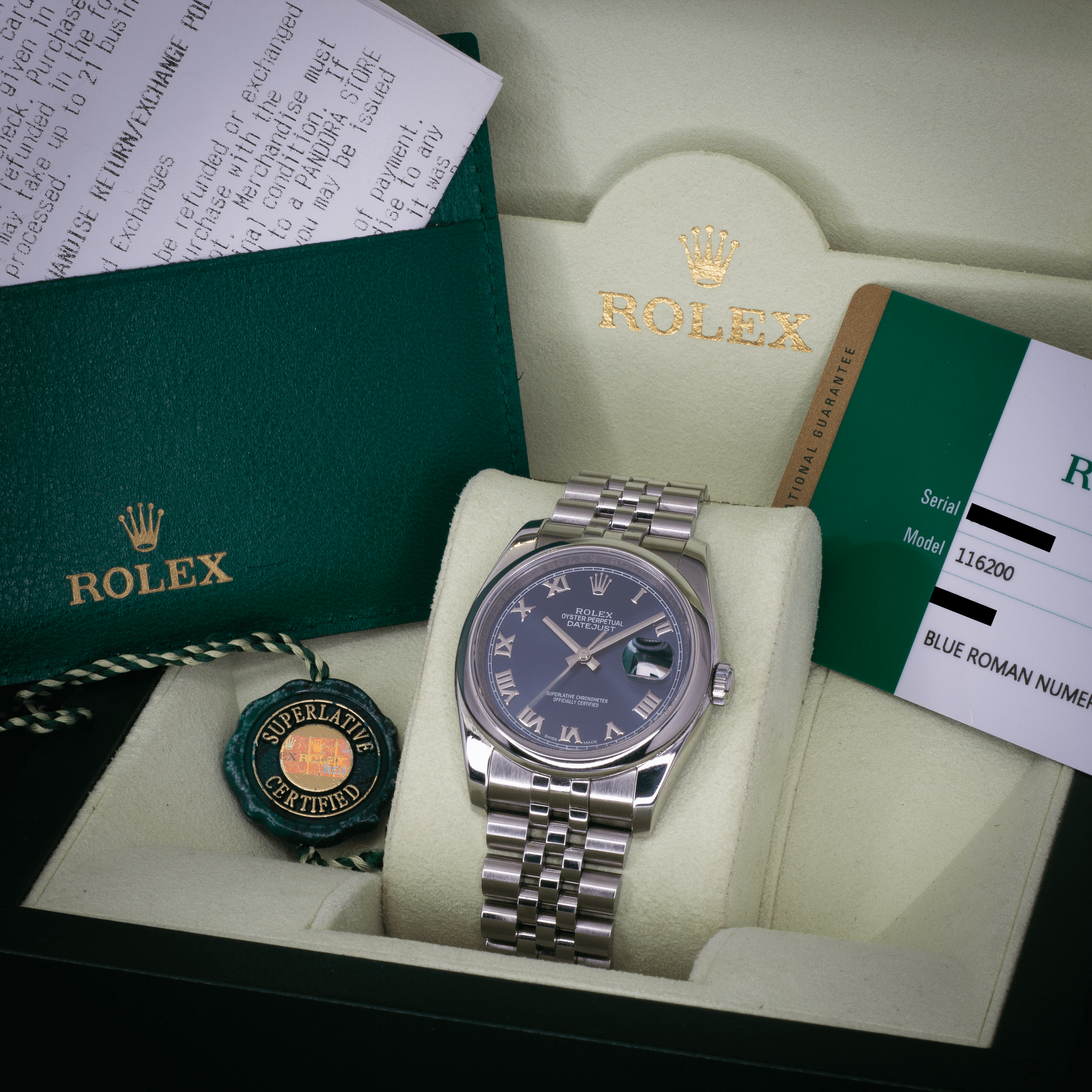 Rolex Datejust 36 Blue Roman Dial 116200 - Available at Palazzo Di Luxury Jersey City NJ
