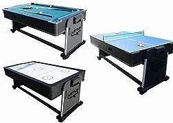 Multi-game table with billiards, ping pong, and air hockey setup
