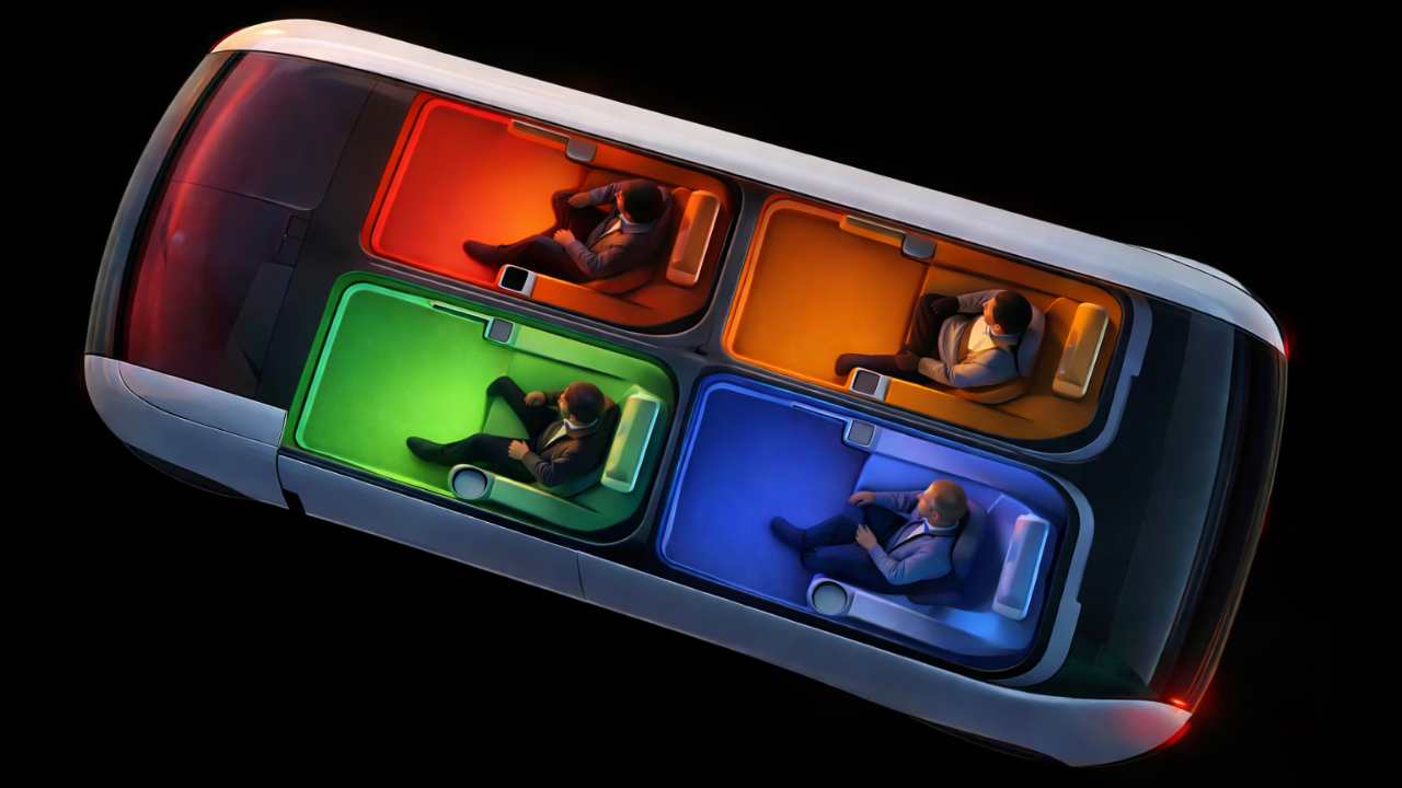 capitanelectro.com | Concepto de Taxi Autónomo Pliyt: Revelado el VE de 4 Cápsulas para Introvertidos.