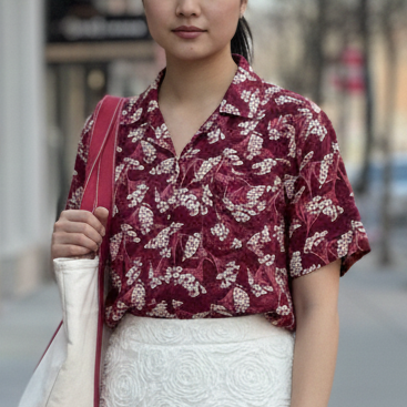 Scarlet Baby's Breath Printed Button Down T-Shirt