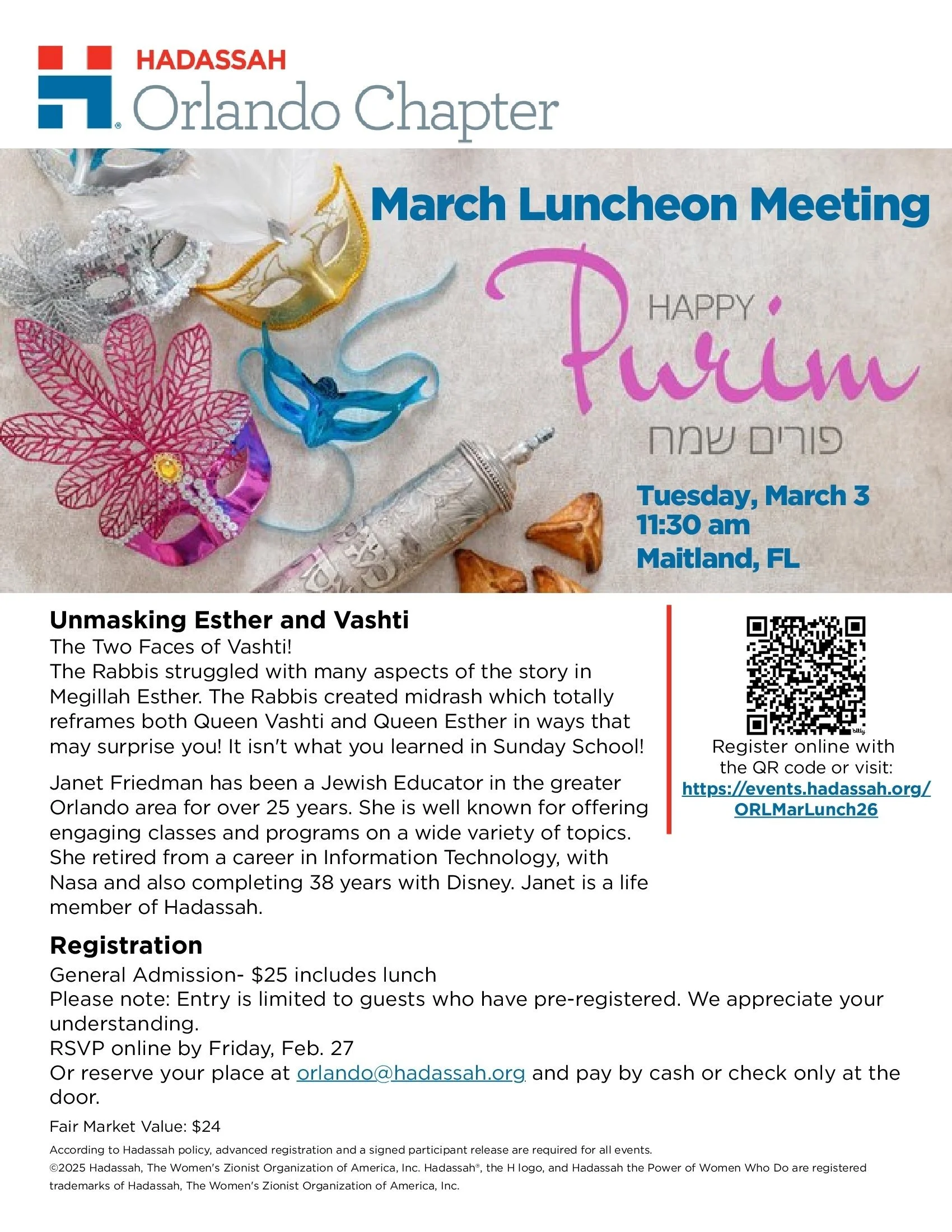 Hadassah Orlando March Luncheon 3-3-26