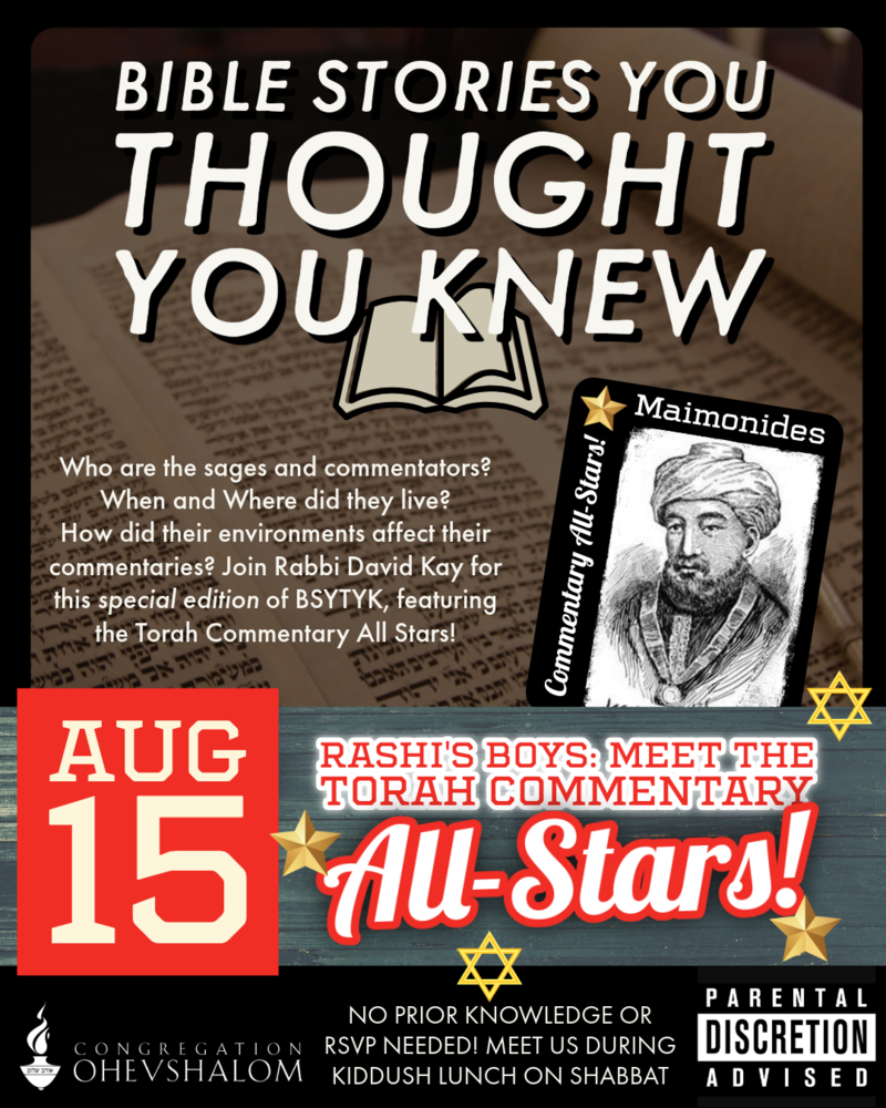 Congregation Ohev Shalom - Bible Stories You Thought You Knew - Special edition during Kiddush lunch
