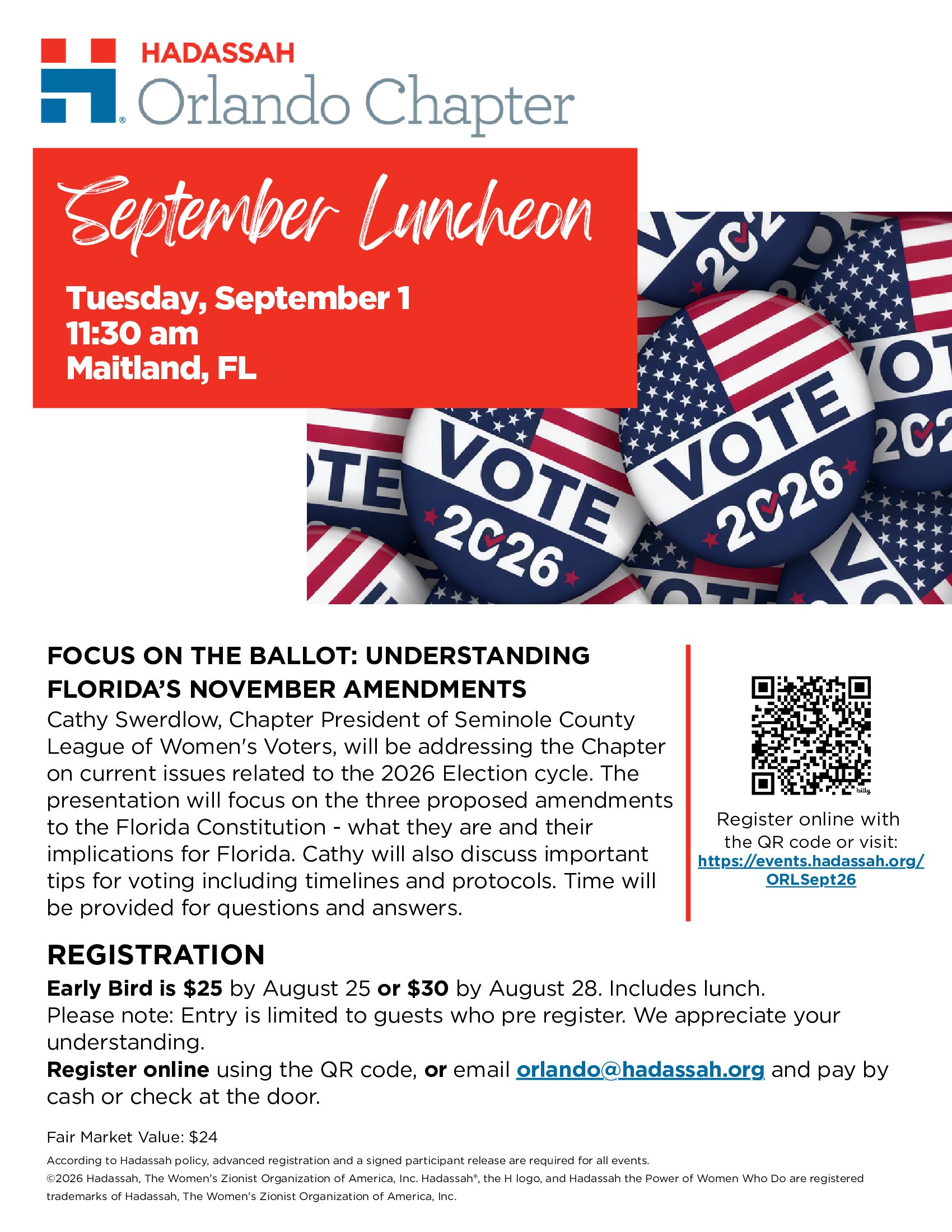Hadassah Orlando Welcome Back, September Luncheon and Speaker